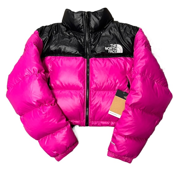 THE NORTH FACE Womens Nuptse Short Jacket Fuchsia Pink Black - Picture 1 of 16